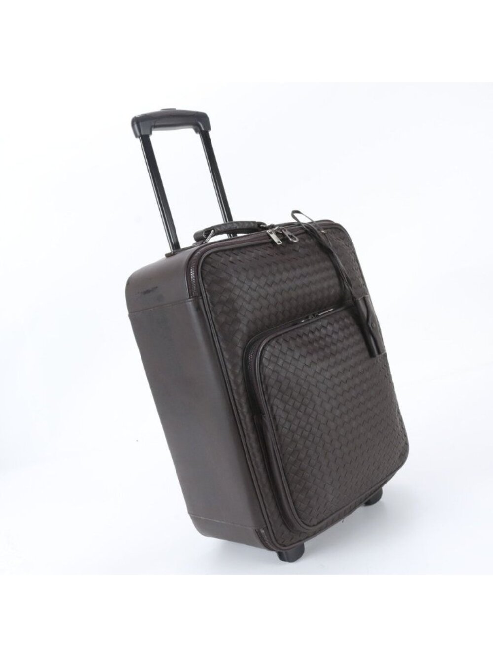 Bottega Veneta Intrecciato Leather Suitcase Carry Case Bag Brown